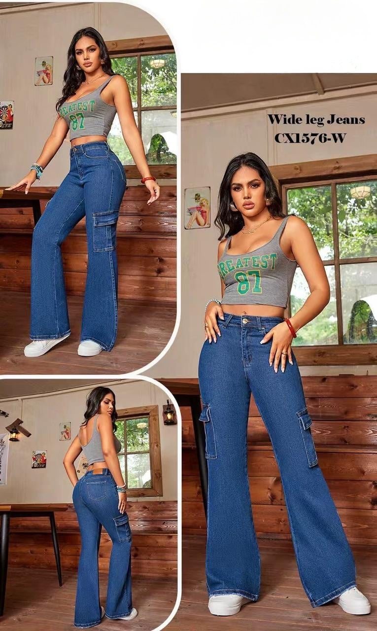 Jeans Wide Leg Cargo Stretch 1576