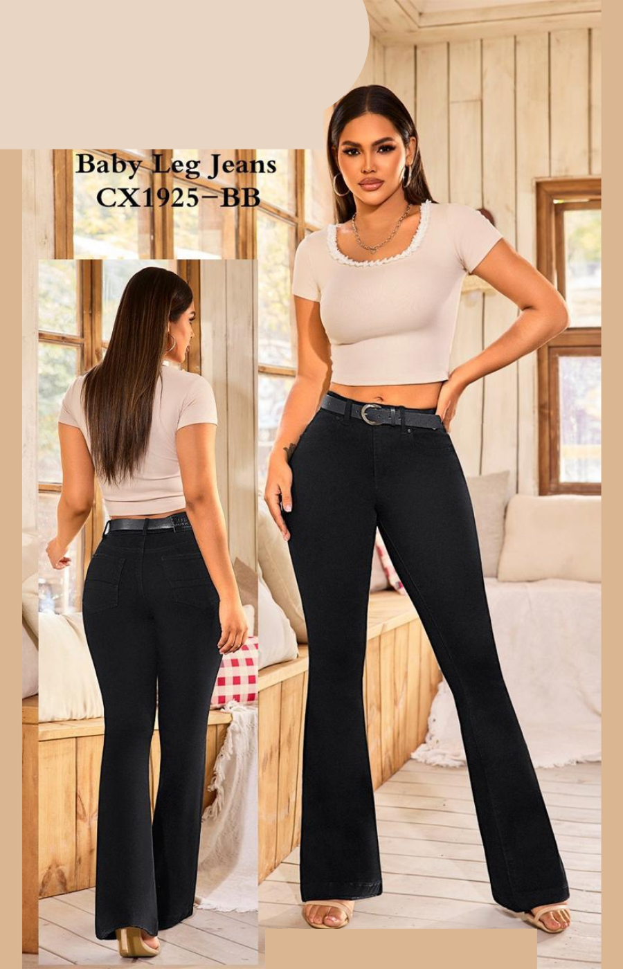 Pantalon Negro Media Campana Americano