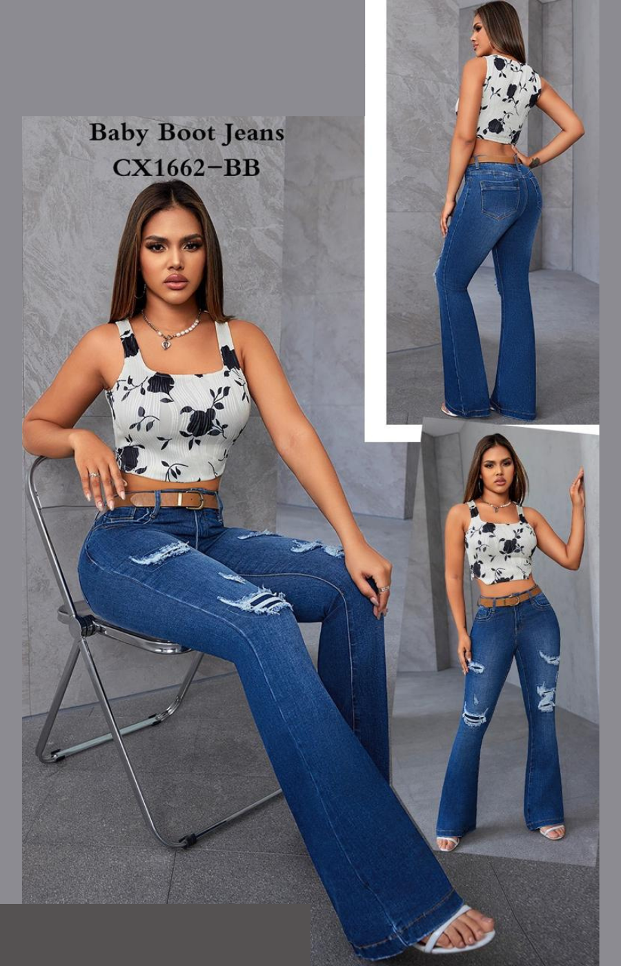 Jeans media campana con Destrucción 1662