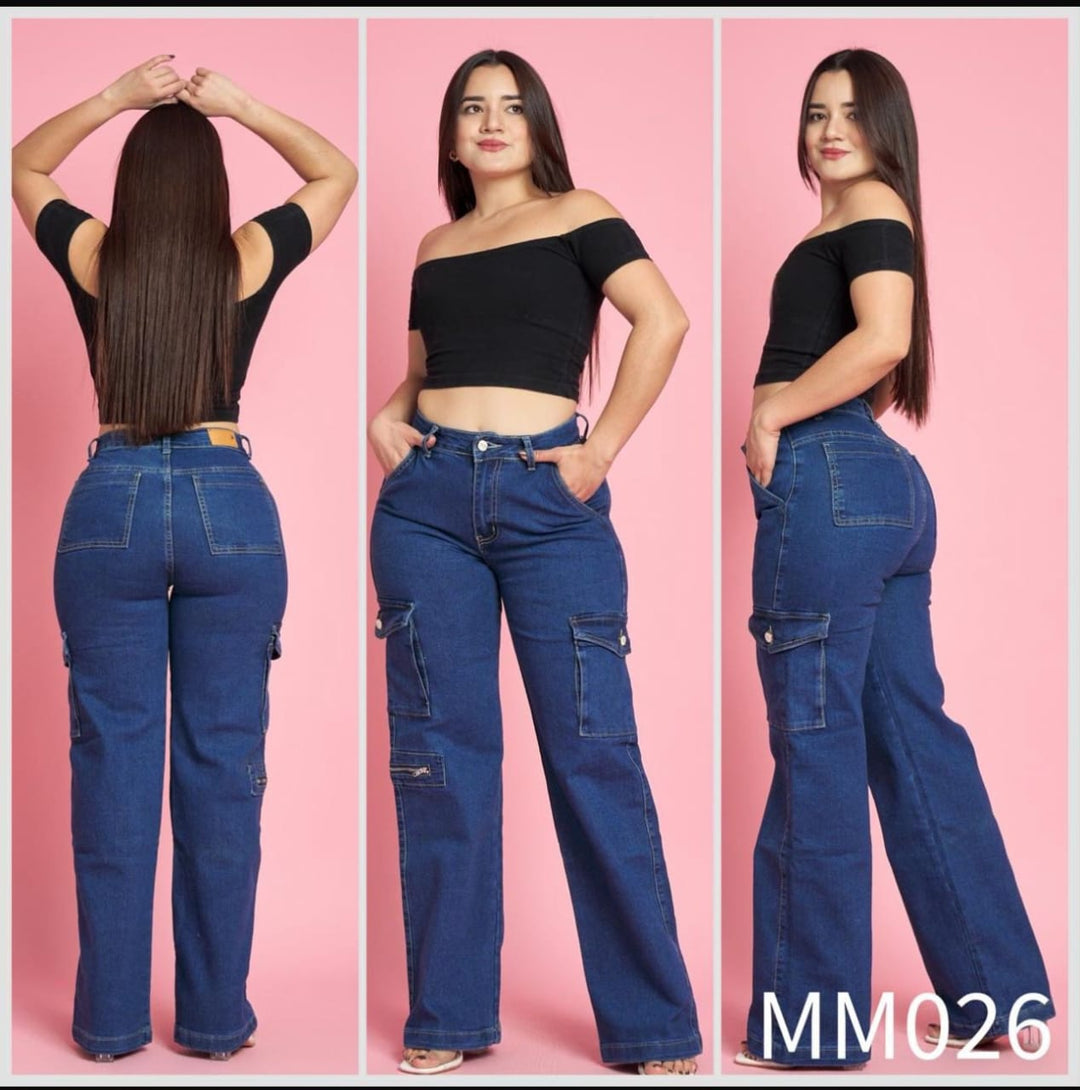 Jeans cargo con bolsas AZUL 026 marca MENNI