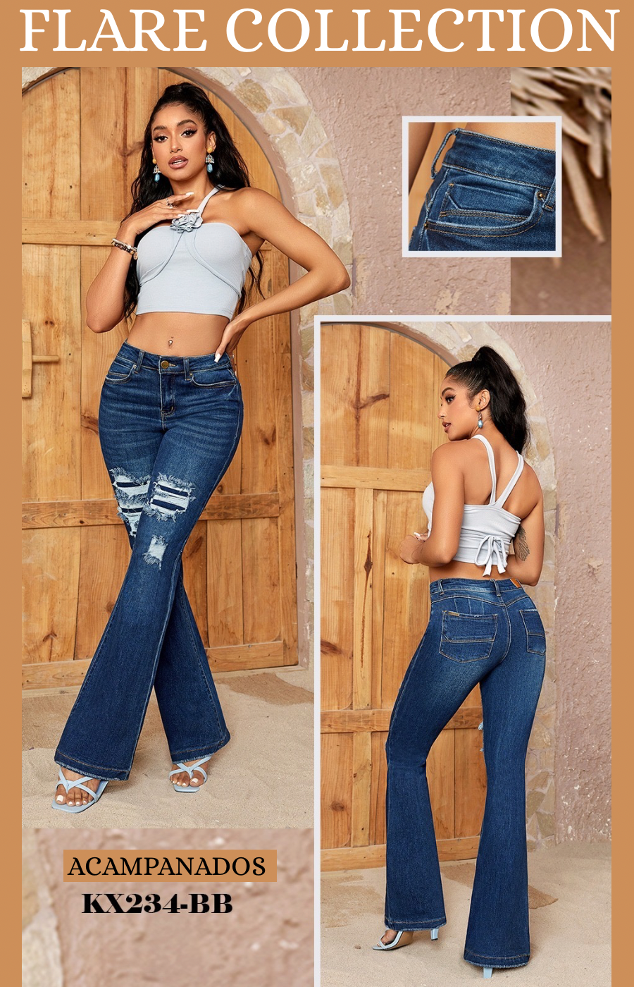 Jeans media campana con Destrucción KX234 Americano