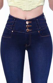 Jeans Levanta Pompa Carrie Oscuro Cintura Alta