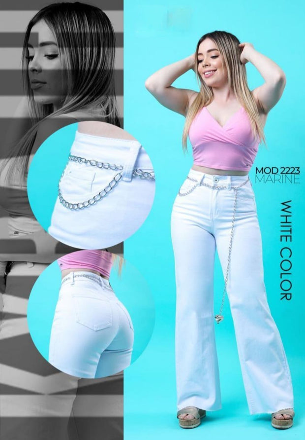 Jeans Media Campana Fit Marine Blanco