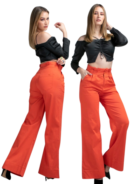 Pantalon  NARANJA  Con Bolsas tiro Alto