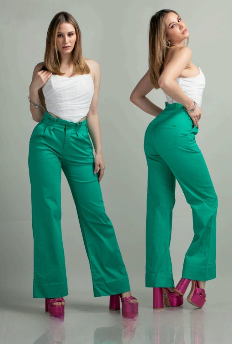 Pantalon  VERDE Con Bolsas tiro Alto