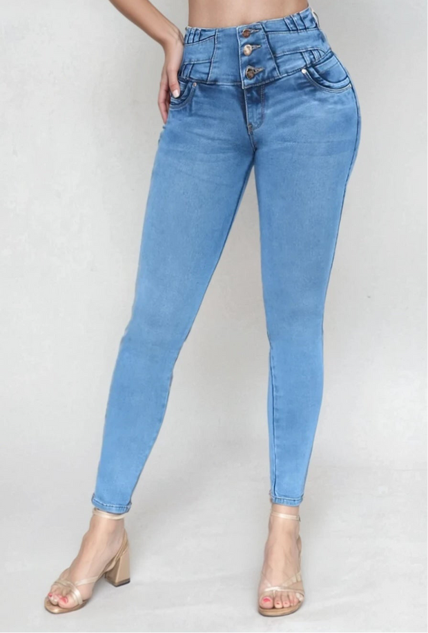 Jeans Levanta Pompa Cintura Alta 24017 Claro