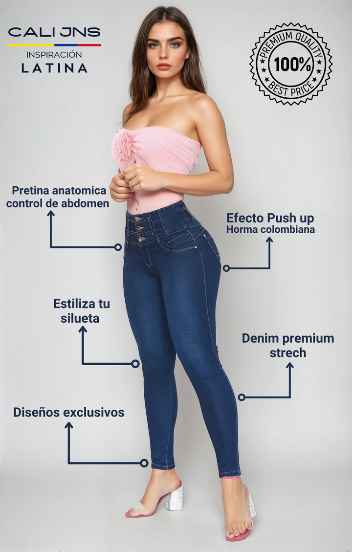 Jeans Levanta Pompa Cintura Alta 24027 Oscuro