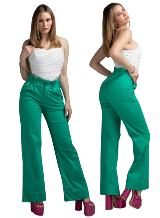 Pantalon  VERDE Con Bolsas tiro Alto