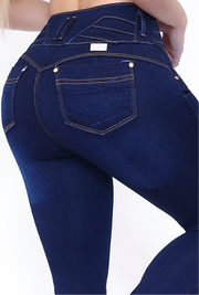 Jeans Levanta Pompa Carrie Oscuro Cintura Alta