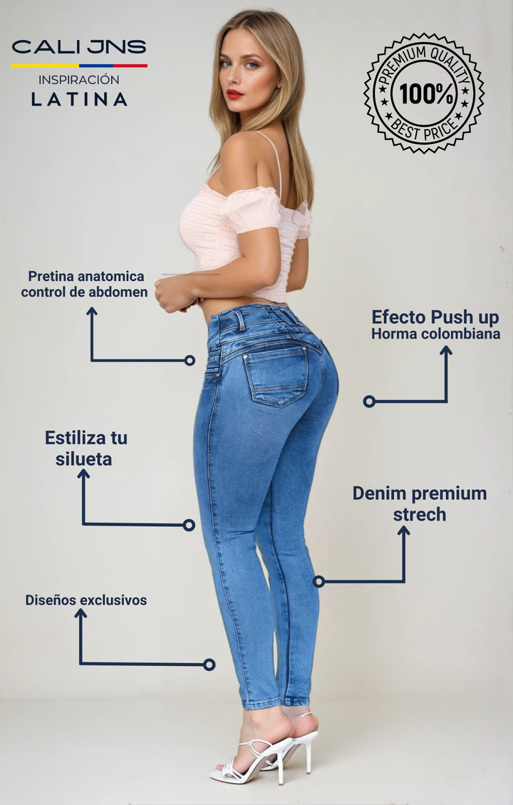 Jeans Levanta Pompa Cintura Alta 24027 Claro