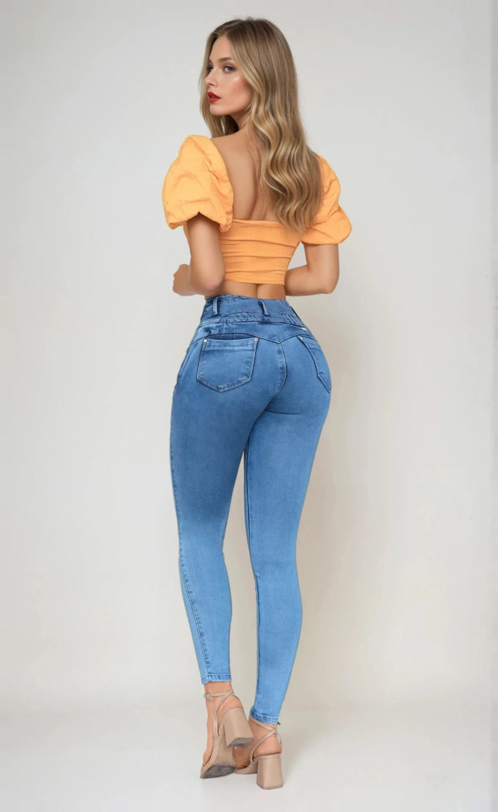Jeans Levanta Pompa Cintura Alta 24017 Claro