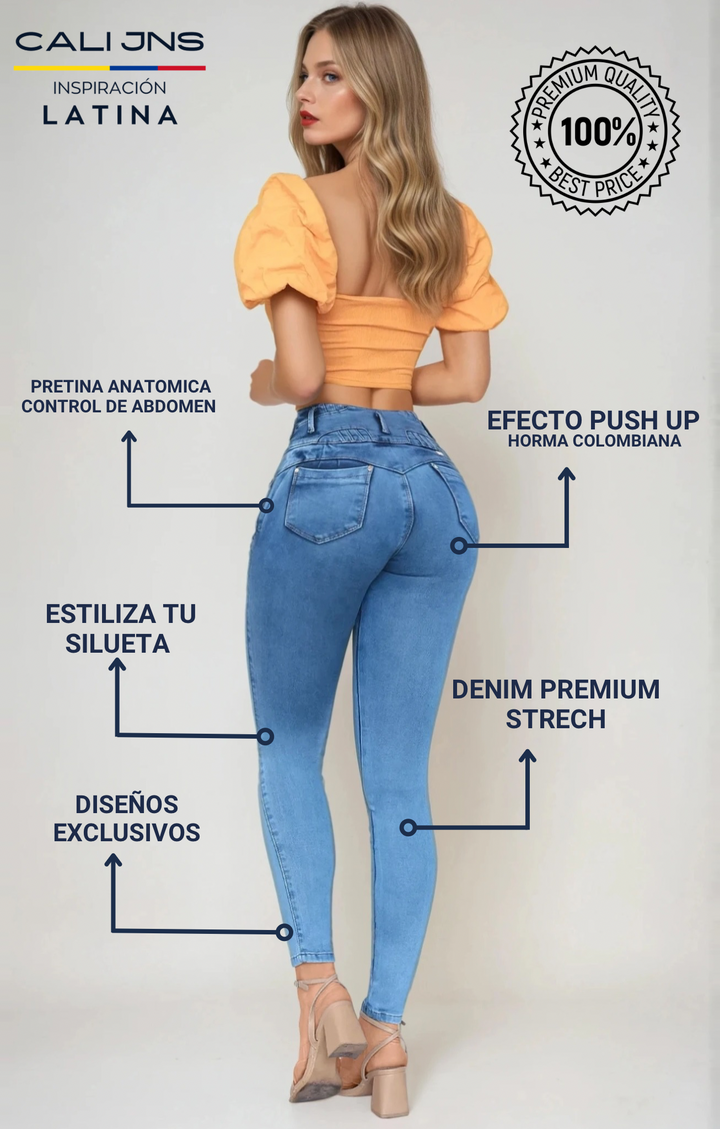 Jeans Levanta Pompa Cintura Alta 24017 Claro