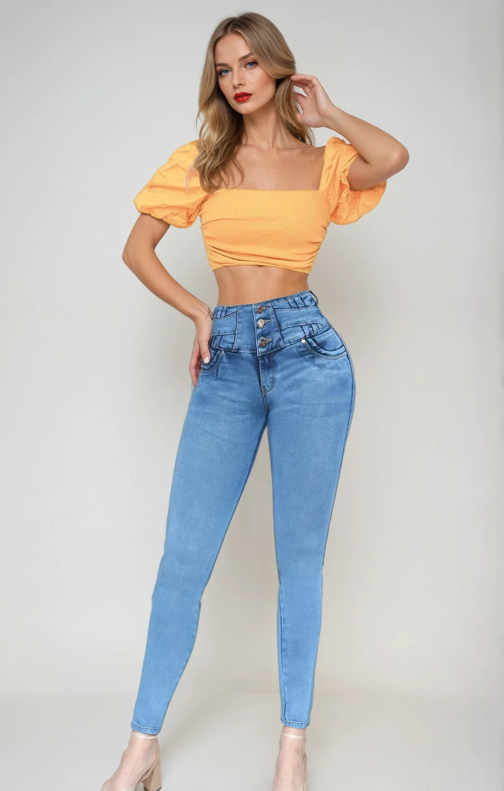 Jeans Levanta Pompa Cintura Alta 24017 Claro