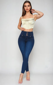 Jeans Levanta Pompa Carrie Oscuro Cintura Alta