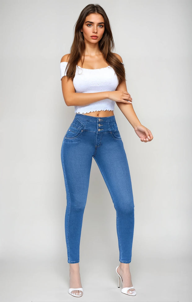 Jeans Levanta Pompa Cintura Alta 24036 Claro Premium