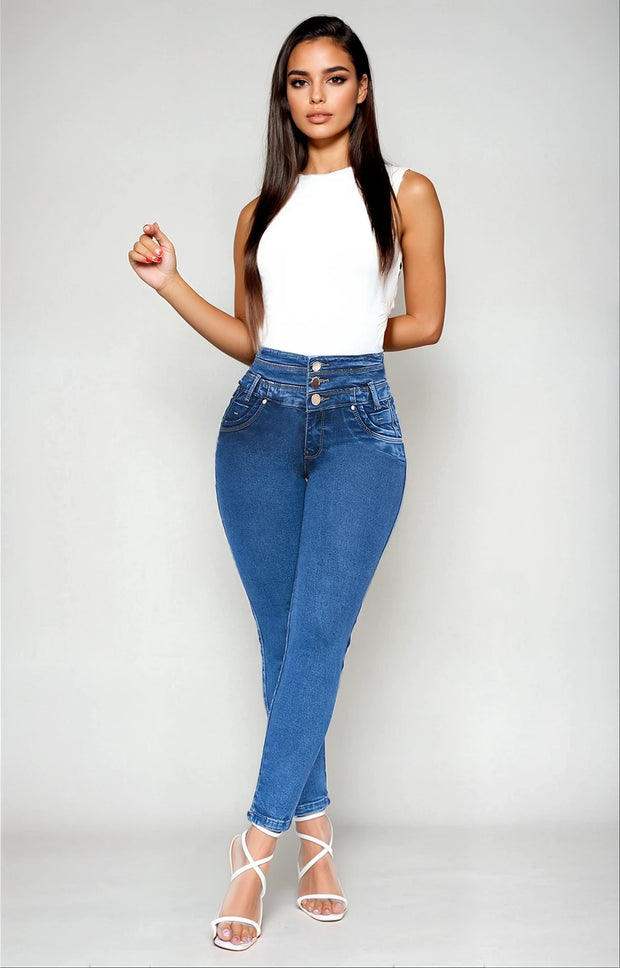 Jeans Levanta Pompa Cintura Alta Miranda Claro Premium