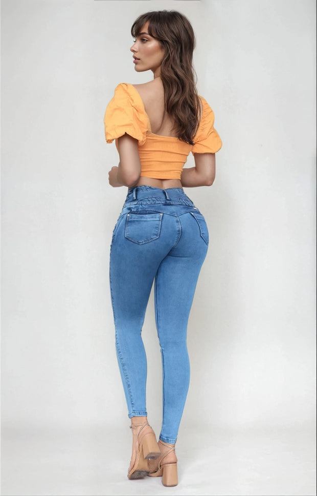 Jeans Levanta Pompa Cintura Alta 24017 Claro