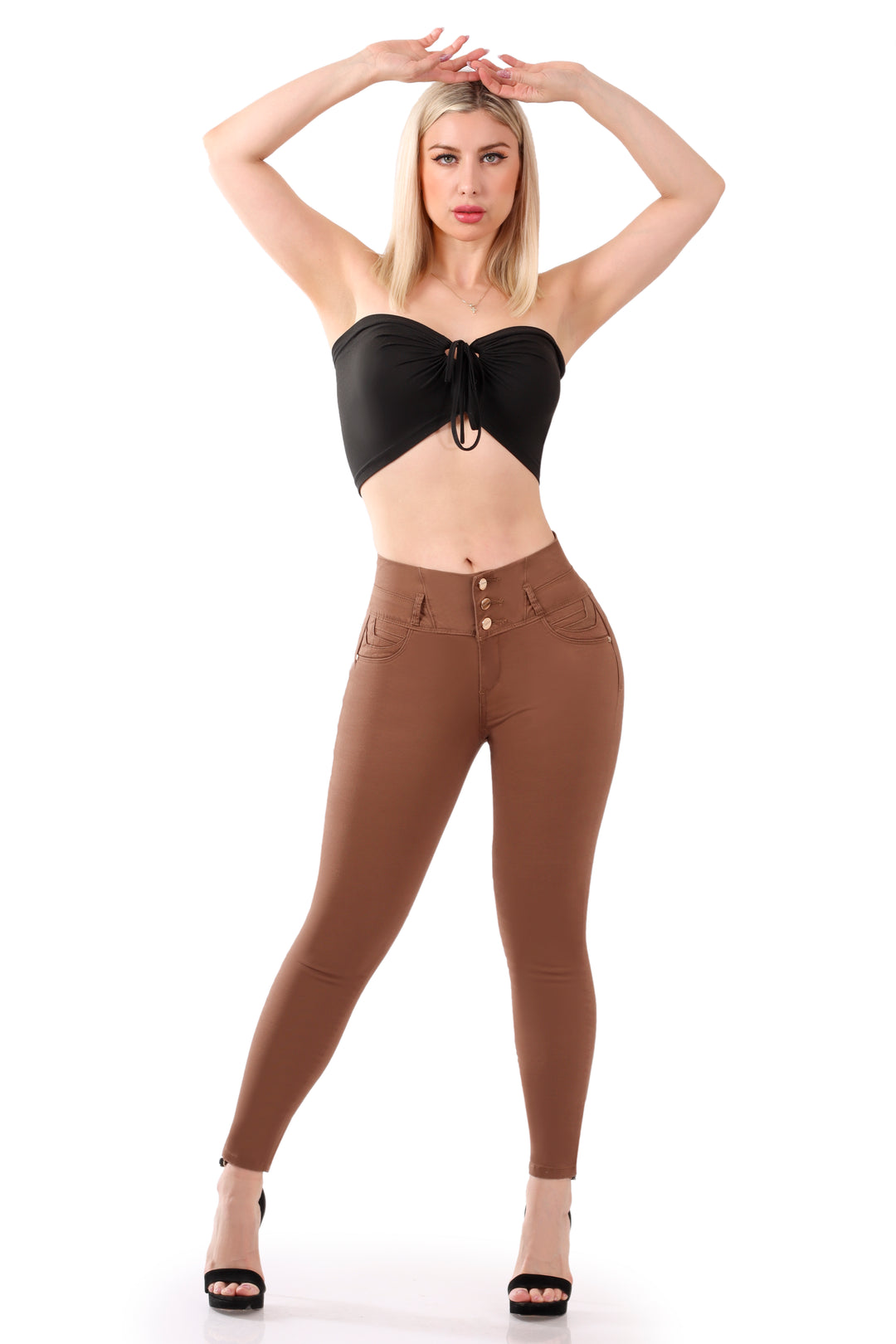 Jeans Levanta Pompa Color Kaki Sin Bolsas Push UP