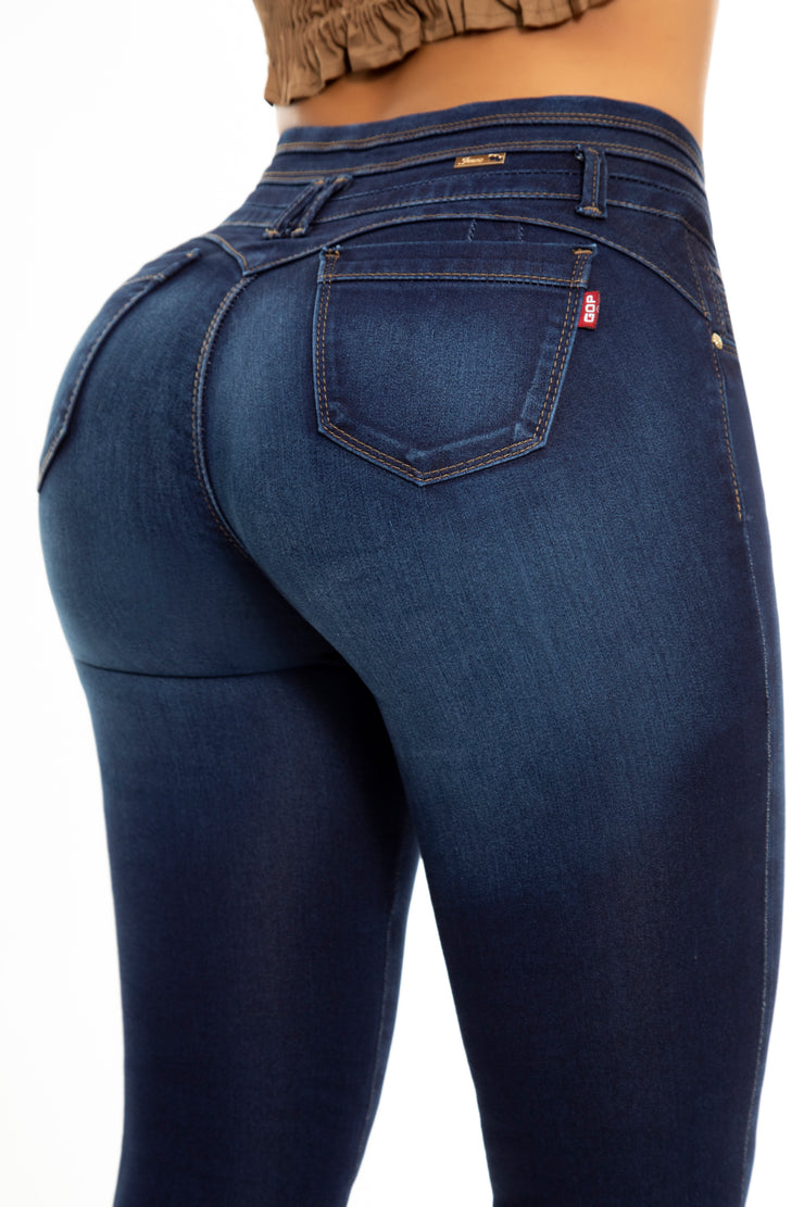 Jeans Levanta Pompa 284 Marca GOP Premium Cintura Alta Oscuro