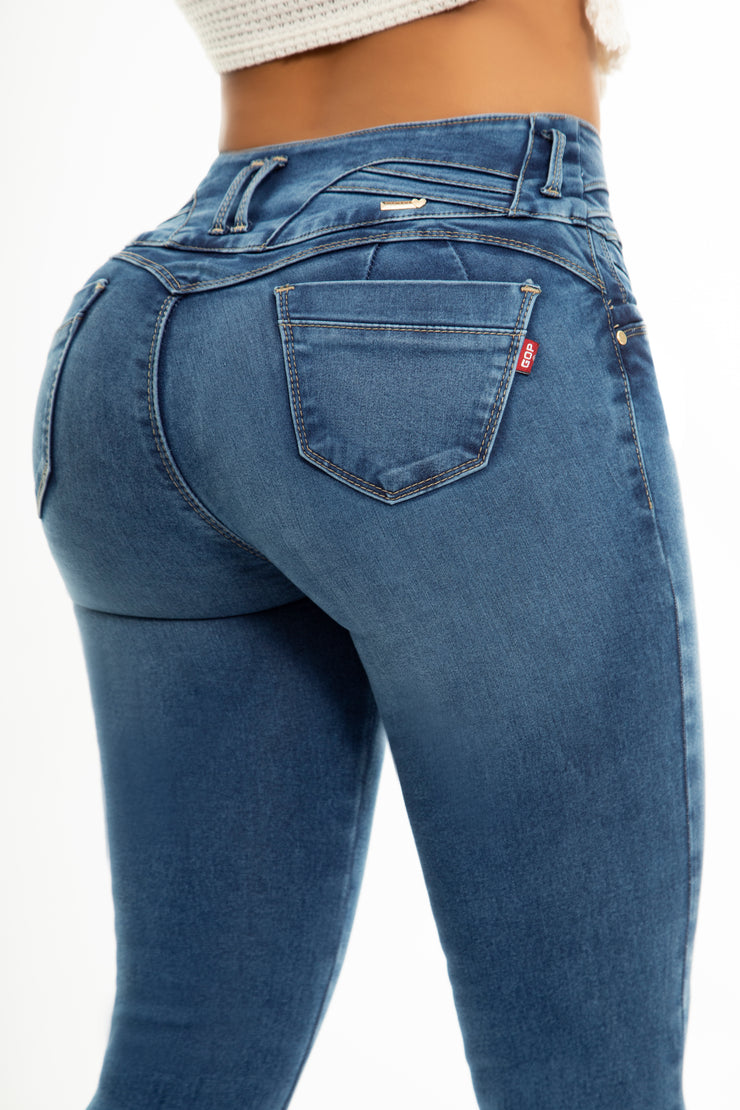 Jeans Levanta Pompa 292 Marca GOP Premium Cintura Alta Claro