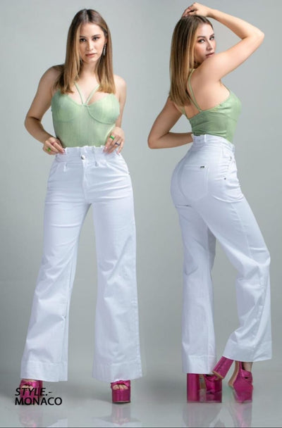 Pantalon Campana BLANCO Con Bolsas tiro Alto