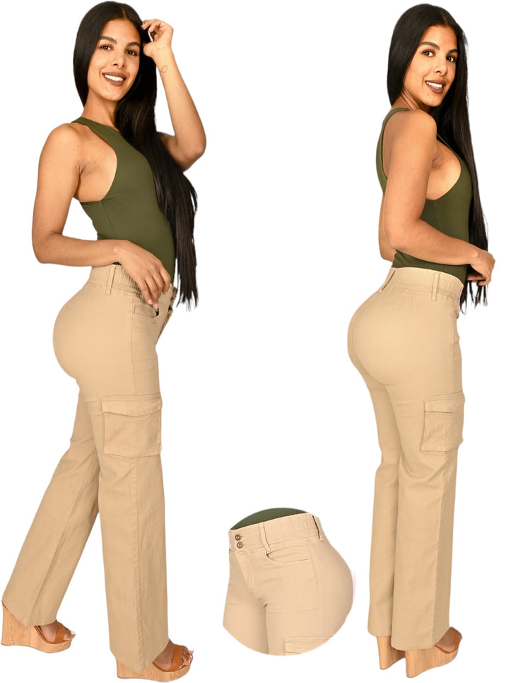 Jeans Levanta Pompa CARGO BEIGE Sin Bolsas