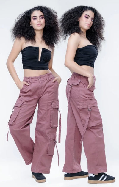 Pantalon Cargo ROSA OSC Con Bolsas Estilo Amplio